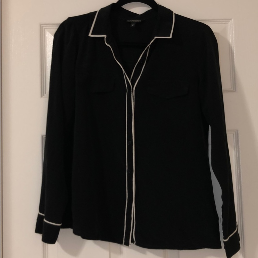 Black blouse with white trim